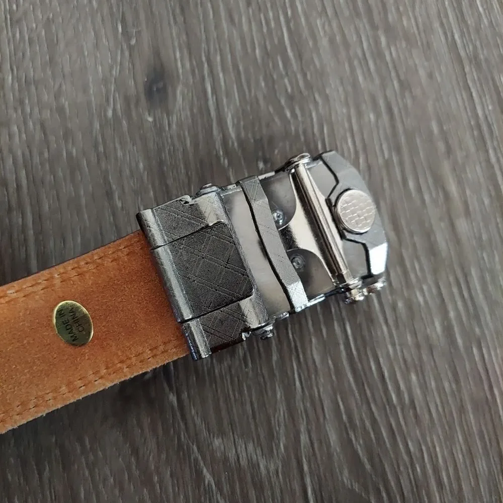 Brown Ratchet Leather Belt Eagle Buckle Size L 38